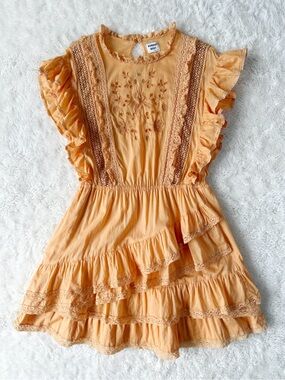 Sunday Best Aritzia Woman Pastel Orange Embroidery Ruffle Lace Tier Mini Dress